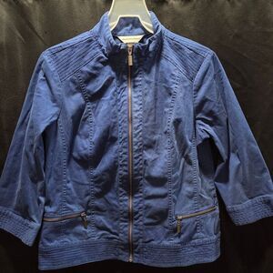 Christopher & Banks Moto Jacket Denim Cotton Blend Full Zip SZ M